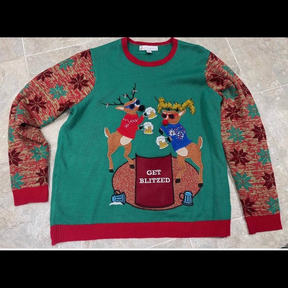 Men’s Tacky Christmas Sweater size Medium Deer Get Blitzed